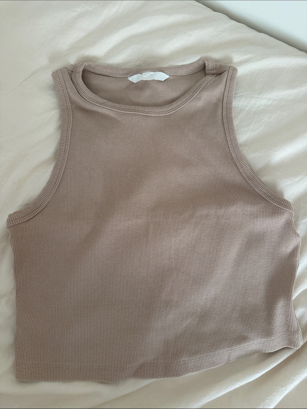 H&M Ribbed Crop Tank Top - Taupe Beige
